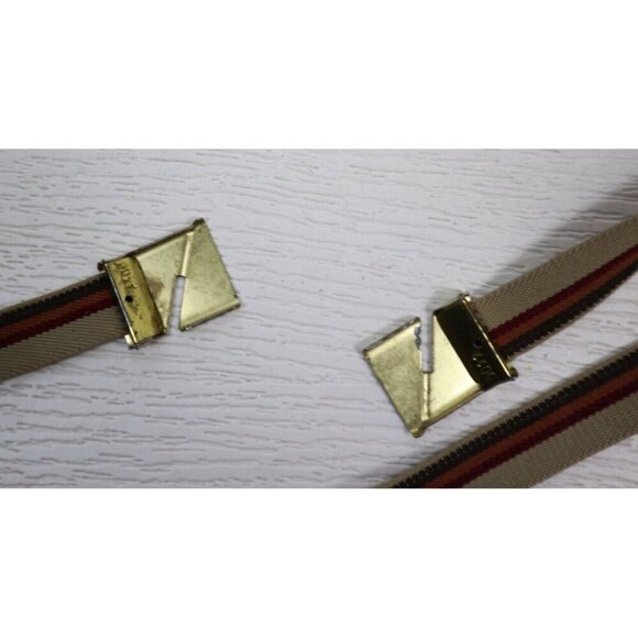 VINTAGE WOMEN'S BROWN STRIPED ELASTIC BELT - GOLD TONE CLASP - ADJUSTABLE - Picture 8 of 9